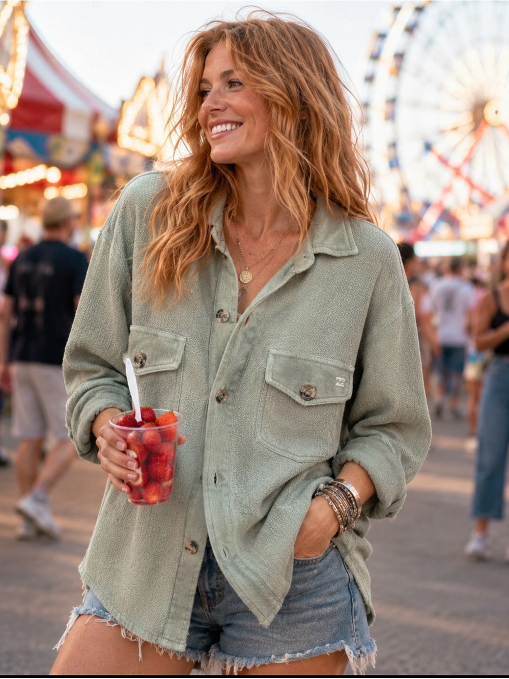 Billabong Essentials Sage Green Oversized Shacket Shirt S